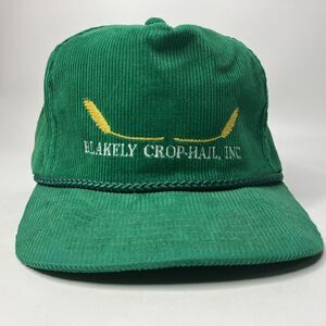 Blakely Crop Hail Inc Trucker Farmer Hat Cap Green Corduroy Snapback Rope VTG